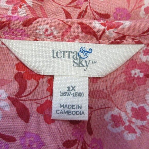 TERRA & SKY Fit & Flare Button Front Dress Womens Size 16W Pink Red Floral NWT - Picture 6 of 12